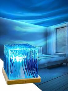 1pc Square Aurora Projector Light, Remote Control RGB LED Atmosphere Lamp, Suitable For Bedroom Living Room Decoration, Home Theater And Atmosphere Room Creation, Party And Gaming Room Atmosphere, Color Changing Atmosphere Light, Home Party, Essential For Couples Room - Aurora - View 3
