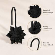 12pcs Black Double Layer Flower Shower Curtain Hooks Metal Curtain Hooks Waterproof Rust-Proof - Black - View 4