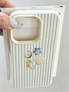 1pc White Striped Seahorse Coconut Personalized Simple Full-Wrap TPU Anti-Fall Phone Case Compatible With Apple 17 16 15 14 13 12 11promax Protective Case Air For Sam Series - Multicolor - View 2