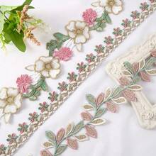1/5碼彩色刺繡蕾絲，葉子與花朵造型，適用於衣物縫製、禮盒包裝、燈飾裝飾、手工DIY、晚禮服配件 - 多色D - 查看 1