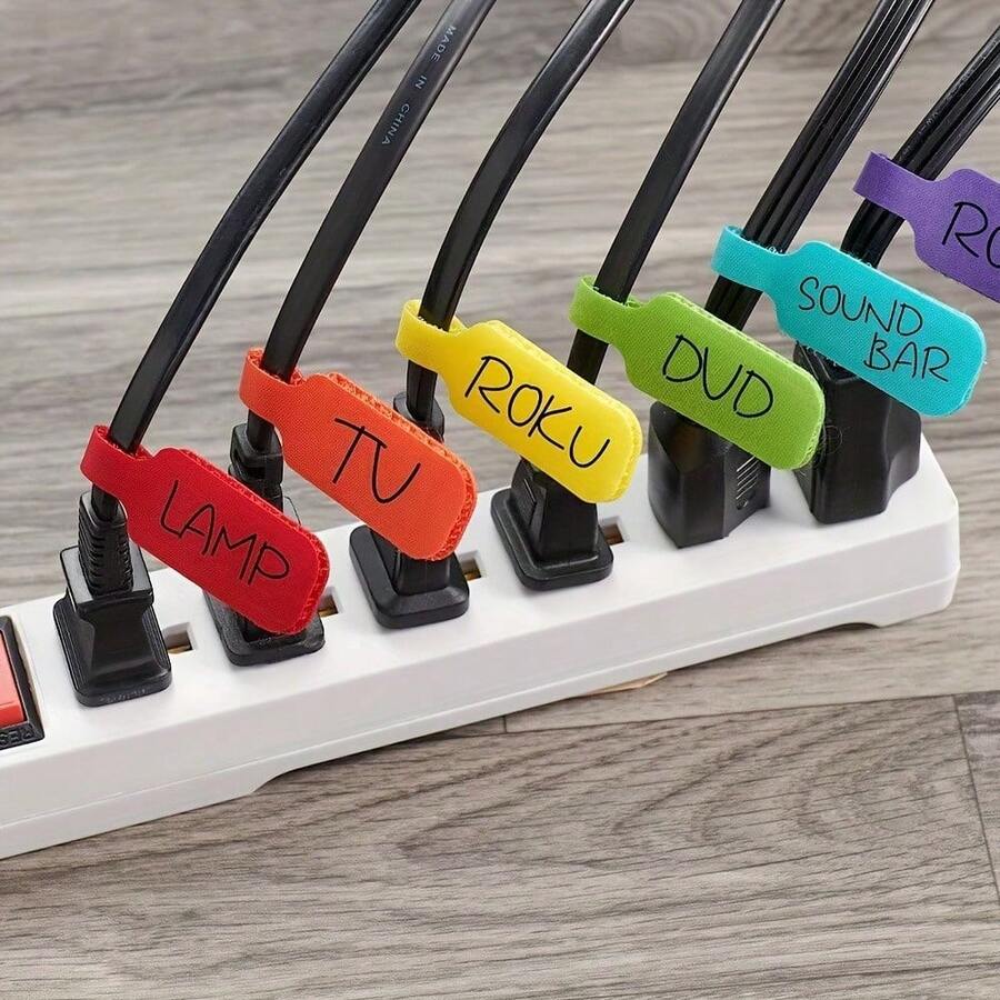 8/16/32pcs Colorful Reusable Cable Ties With Write-On Labels, Adjustable Wire Organizer Straps For Cord Management, Cable Identification, Home Office Desk Setup & Electronic Accessories Storage - Multicolor - View 1