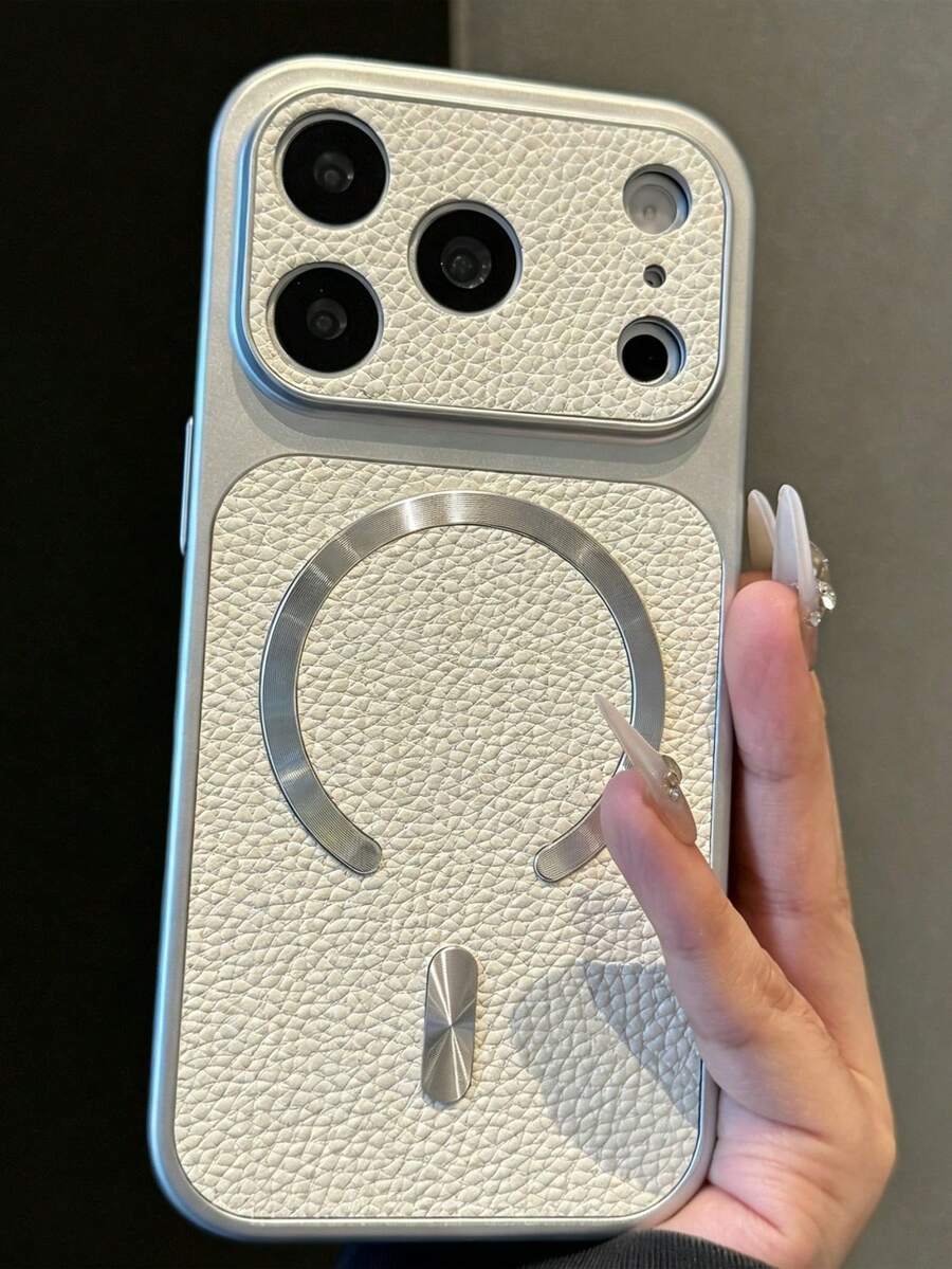 頂級荔枝皮紋 CD 圖案磁吸無線充電手機殼，相容 iPhone 18 Pro Max 18 Pro 17 Pro Max 17 Pro 16 Pro Max 15 Pro Max 14 Pro 13 12，奢華啞光鏡頭保護防震緩衝背蓋