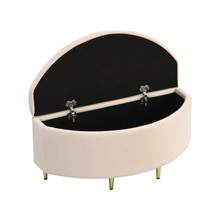 Upholstered Bench With Storage, Upholstered Bench With Velvet Storage Box, Footstool With Metal Legs, Suitable For Hallway, Living Room, Bedroom, 90 X 40 X 42 Cm - 米色 - 查看 6