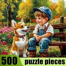 500 Stücke Erwachsenen Mini Puzzle Box - Dieses präzise geschnittene Erwachsenen Herausforderungs-Puzzle zeigt eine herzerwärmende Szene eines süßen Kindes und eines flauschigen Hundes. Kratzfestes Material, hochschwieriges Design, geeignet für Erwachsenen-Lässig, Familienunterhaltung und kann nach der Fertigstellung als DIY-Heimdekoration oder Kunstsammlung verwendet werden. Auch eine großartige Geschenkidee für Halloween, Weihnachten und Gehirnherausforderungen. - Verschiedenfarbig - Übersicht 1