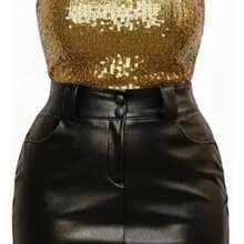 Women's Plus Size Set: Sequin Tank Top And Leather Skirt - 代碼 05 - 查看 4
