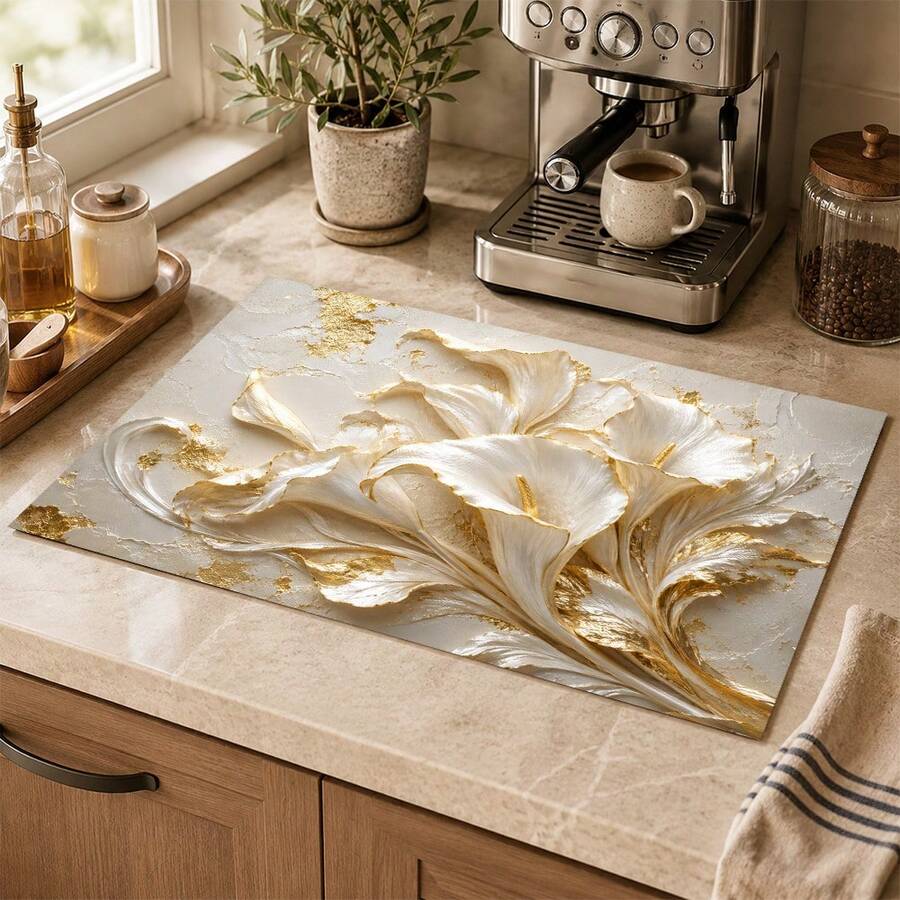 1pc 3D Floral Pattern Diatomaceous Earth Drying Mat, Non-Slip Heat-Resistant Absorbent Mat, Suitable For Kitchen Countertop, Coffee Machine, Tableware, Home Cafe Bar Party Decoration Placemat Gift - Multicolor - View 1