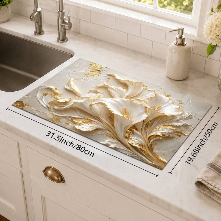 1pc 3D Floral Pattern Diatomaceous Earth Drying Mat, Non-Slip Heat-Resistant Absorbent Mat, Suitable For Kitchen Countertop, Coffee Machine, Tableware, Home Cafe Bar Party Decoration Placemat Gift - Multicolor - View 13