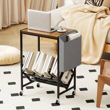Rolling Record Player Stand Mobile Vinyl Display Shelf Turntable Stand With Magazine Holder Bag - Brown - View 1