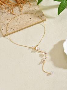 1pc French Romantic Style Cherry Blossom Y-Shaped Necklace For Women, Versatile Jewelry For Date, Vacation, Party, Gathering, Eye-Catching Design - White - View 6