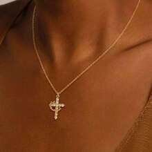 1PC Gold/Silver Color Optional Small Crown Cross Fine Chain Necklace, Waterproof Non-Fading Choker, Suitable For Tropical Vacation, Beach Outing, Mature Style, Date Look, Christmas Eve / Friendship Gift / Birthday Present, Unisex Versatile Jewelry - Multicolor - View 1