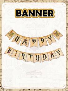 Pancarta con temática de Harry Potter, que combina elementos de las casas y deseos de cumpleaños, con textura vintage inspirada en escenas de la película, reutilizable, adecuada para la decoración de la fiesta de cumpleaños de un fan - Multicolor - Ver 4