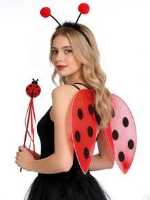 Ladybug Wings And Headband Set, Insect Costume Accessories For Theme Party, Halloween And Costume Party, Various Carnival Dress-Up Props - Red - View 1