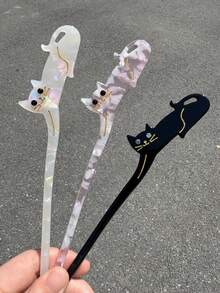 3个/1个醋酸纤维猫咪发夹，可爱卡通猫咪发夹，简约甜美女孩日常发型配饰，夏季、假日、旅行 - 彩色 - 查看 21