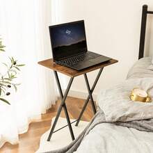 2 Set Folding Side Tables Industrial Metal Frame Rustic Brown TV Tray Table For Eating Laptop Coffee Sofa End Table Small Space Living Room - 鄉村棕色+黑色 - 查看 4