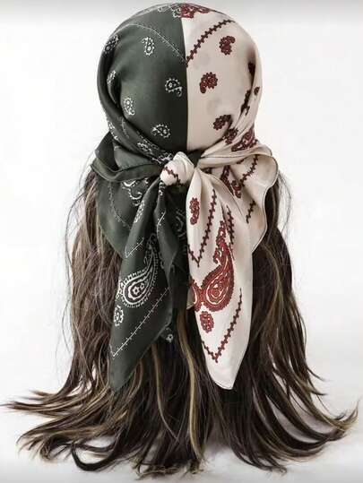 1pc Cashew Print Square Headscarf For Women