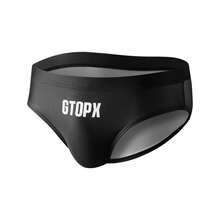 Men's Letter Print Swim Briefs Quick Dry Low Waist Triangle Bathing Suit Drawstring Beach Swim Trunks - Black - View 5