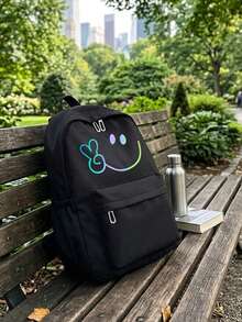 極簡純色笑臉主題多功能大容量學生後背包/書包，旅行戶外登山包 - 彩色 - 查看 8