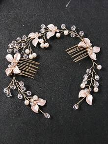 KOVLYNE 1Pc Elegant Pearl & Crystal Bridal Hair Vine Comb, Floral Wedding Hair Accessories For Women - Multicolor - View 6