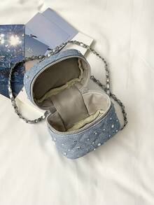 1 buah Tas Tangan Mini Wanita Modis Warna Polos Bordir Motif Berlian Tas Selempang Cocok untuk Tempat Kartu dan Kunci - Biru - View 5