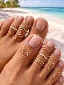 1 Pieza Anillos para los Dedos de los Pies para Mujeres Chapados en Oro de 18K Simples con CZ Banda Triple Abierta Anillos Ajustables para los Dedos de los Pies Joyería de Verano para la Playa para Mujeres y Hombres - Dorado - View 4