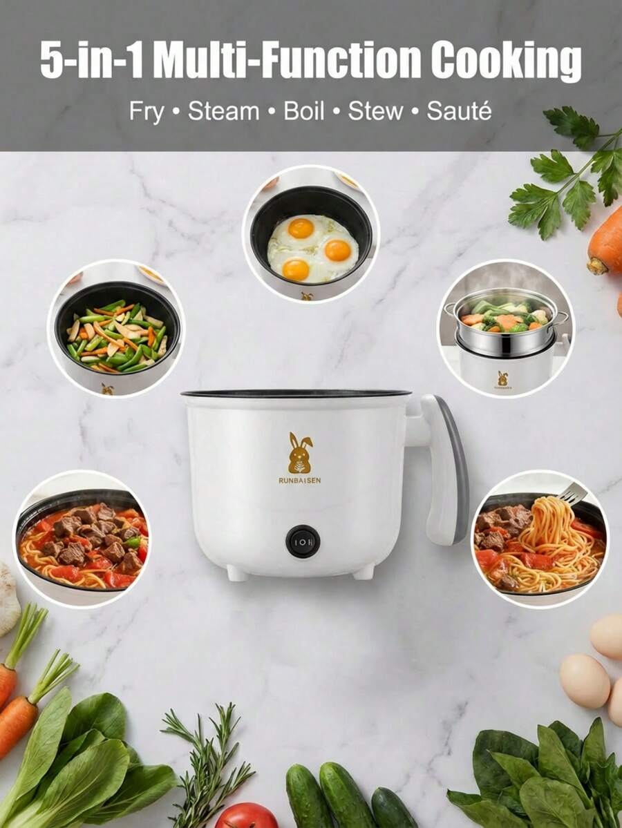 Olla arrocera eléctrica multifunción SOKANY, olla eléctrica para estudiantes, mini arrocera para dormitorio, olla multifunción todo en uno, olla caliente con 2 niveles de ajuste de calor para saltear/hervir/estofar/cocinar, adecuada para 1-3 personas - Doble capa blanca - Ver 1