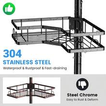 Corner Shower Caddy Tension Pole: 4 Tier Adjustable Rustproof Bathroom Organizer Shelves - Bathtub Shampoo Rack 31-124 Inch - Black - View 5