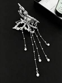 Fashion Butterfly Tassel Hair Clip, Hollow Butterfly Tassel Claw Clip Half-Up Hair Hair Claw, Elegant Faux Pearl Design - Chic Alloy Bow Hair Accessory, Suitable For Daily And Party Wear, Also A Great Gift Choice - Multicolor - View 4