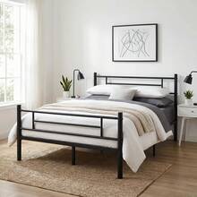 Sour Lemon Metal Bed Frame, Guest Bed Frame, Modern Youth Bed With Slatted Frame, For Bedroom, Guest Room, 140 X 200 Cm, Black - 黑色 - 查看 9