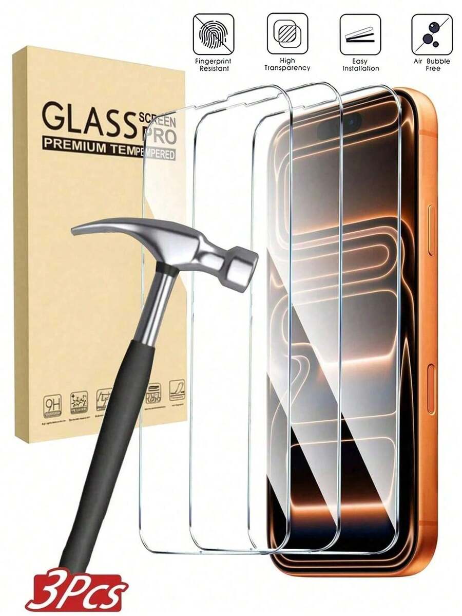 ZYSHI 3入裝超全螢幕HD鋼化玻璃螢幕保護貼，相容 iPhone 17/17Pro/17Air/17Pro Max、16/15/14/13/12/11，防刮防衝擊防指紋，9H硬度，易安裝，適合日常保護、辦公室與居家使用，防水防摔防刮手機螢幕保護貼配件