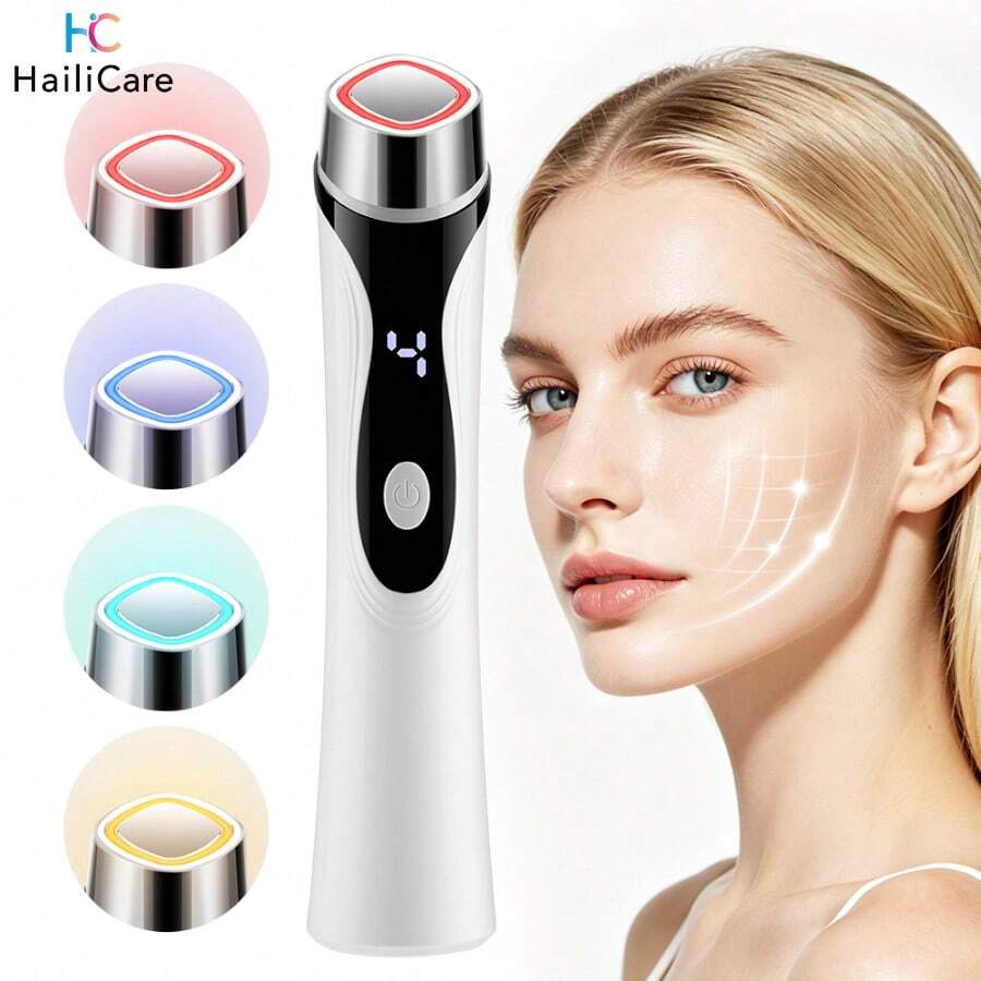 Hailicare Perangkat Kecantikan Mikroarus Multifungsi 4-in-1, Perawatan Kulit Cahaya 4 Warna, Pijat Wajah, Pengangkatan dan Pengencangan Pembentukan Wajah, Pembersihan Mendalam, Meningkatkan Penyerapan Produk Perawatan Kulit, Hadiah Terbaik untuk Anak Perempuan