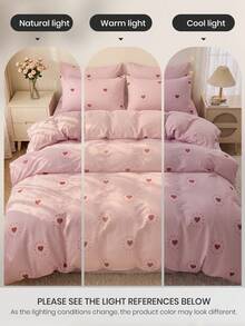 Juego de ropa de cama de 2/3 piezas, estampado de corazones rosas, juego de funda nórdica, decoración acogedora para la habitación, agradable al tacto y transpirable, suave y anti-pilling, funda nórdica y funda de almohada, relleno de edredón no incluido, adecuado para cama doble/full/queen/king, todas las estaciones, textiles para el hogar, lavable a máquina, certificado OEKO-TEX - Multicolor - Ver 5