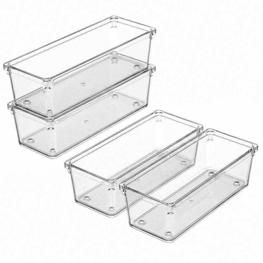 1/3/6pcs Acrylic Desktop Storage Box, Drawer-Style Combination Organizer, Cosmetic Storage, Suitable For Multiple Scenarios, Home Desktop And Drawer Organizer - Transparent - View 1