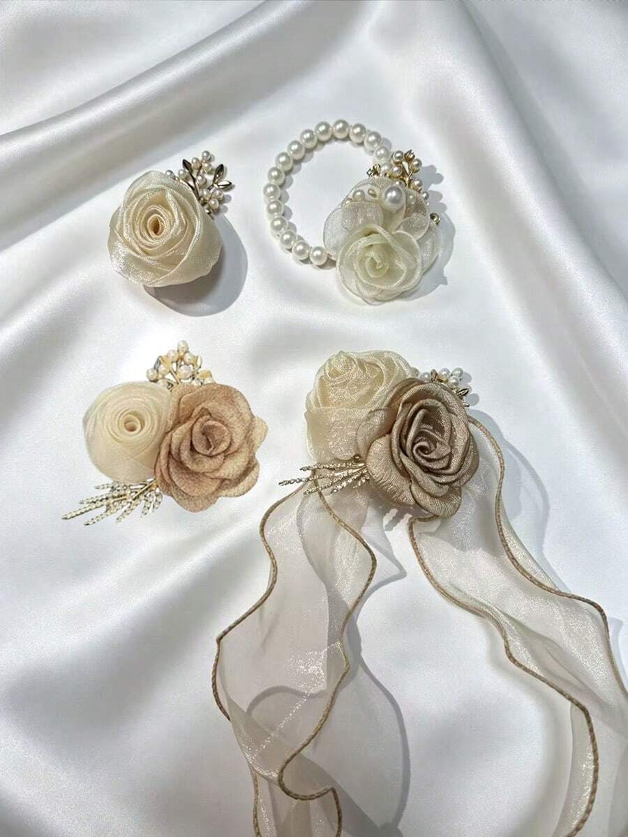 2件組婚禮手腕花/胸花,時尚且易於使用,適用於女性手腕/男性胸前 - 彩色 - 查看 1