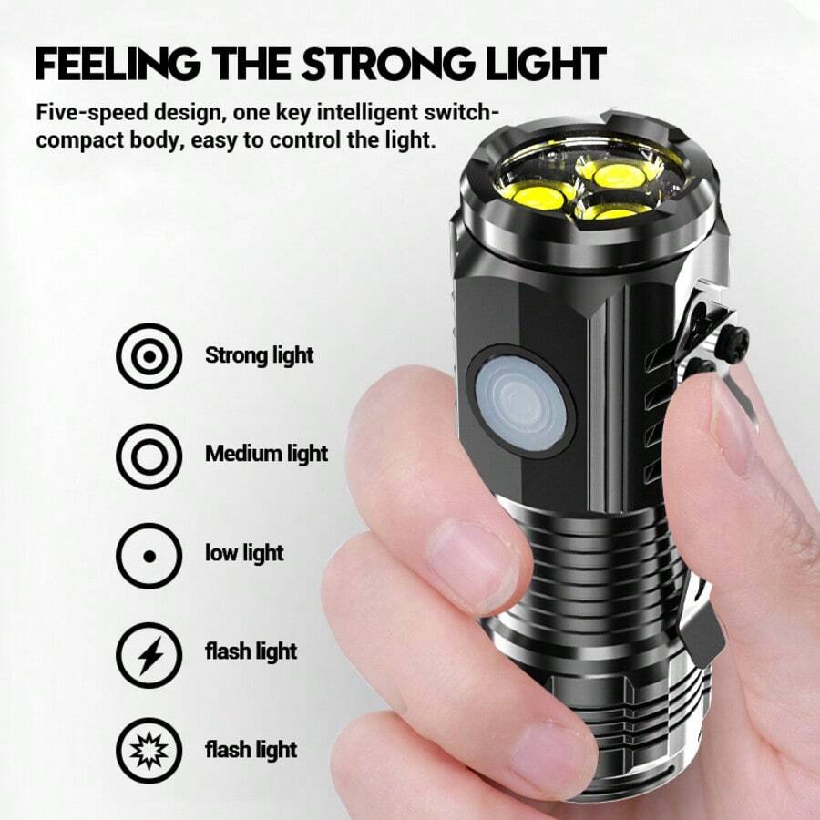 1件裝迷你黑色高亮度LED手電筒，附腰夾，Type-C充電，便攜式手持手電筒，適用於戶外露營、徒步、緊急情況、夜釣、居家日常使用 - 手電筒 - 查看 1