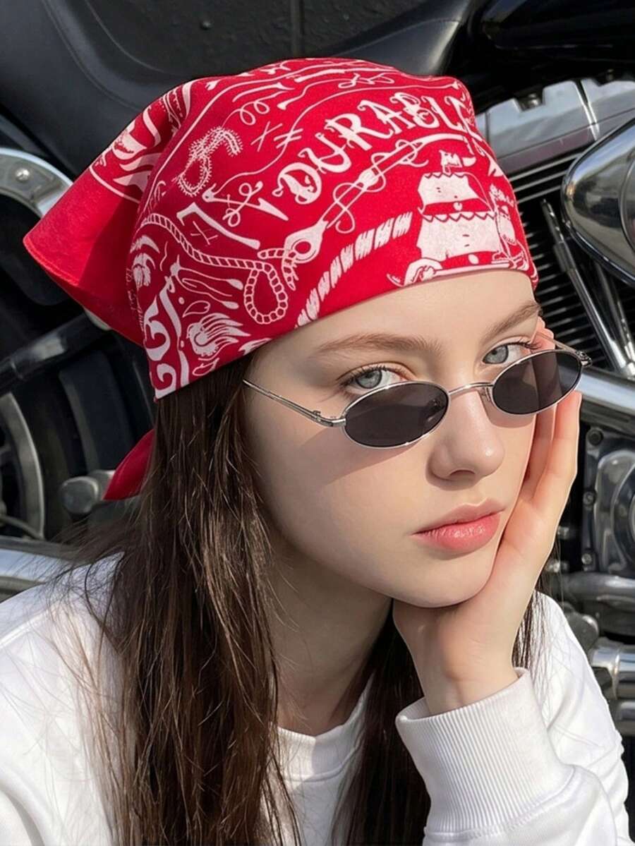 1 pièce Bandana en coton à imprimé nautique rétro, foulard carré multifonctionnel de 55 cm, bandeau de tête et foulard de cou streetwear pour femmes et hommes - Multicolore - Voir 1