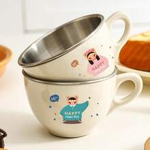 304 Stainless Steel Water Cup With Handle, Cute Cartoon Pattern Double Wall Milk Coffee Cup Mug, Detachable Insulated Anti Scalding Drinking Cup Suitable For Students And Adults To Use In School, Office, Outdoor Camping, Picnic - Multicolor - View 11