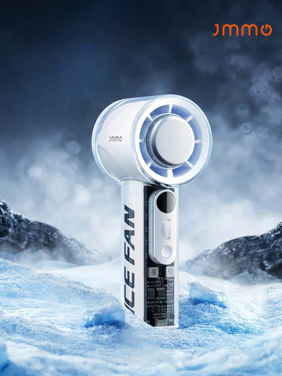 JMMO Portable Handheld Fan With Digital Display, USB Rechargeable Mini Personal Fan, 3000mAh Battery, High Speed Cooling For Outdoor Activities, Travel, Work, Wearable Cooling Fan, Compact Mini Fan,Commencement,Graduation Ceremony - White - View 1