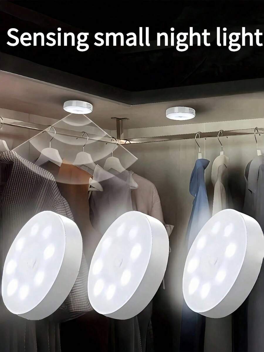8-LED Intelligent Sensor Night Light, USB Rechargeable Motion Sensor Lamp With 120° Wide Detection Range, Dimmable Magnetic Stair Light For Bedroom, Closet, Hallway, Apartment, Balcony, Dorm, Reading (Warm White/White), Emergency Light In Power Outage (Refer To 2nd Main Image For Sensor Mode Settings)