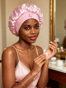 New Summer Floral Sleep Bonnet For Women – Lightweight Satin Hair Wrap Cap, Daily Night Sleep Hair Care - Pink - View 4