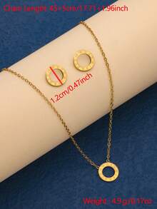 1 Set/3pcs 2025 New Roman Numeral Ring, Stainless Steel Cubic Zirconia Necklace & Earrings Wedding Jewelry Set - Gold - View 7