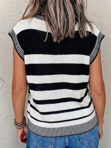 Summer Color Block Striped Knit Top Women's Sleeveless Crewneck Casual Beach Vacation Pullover Sweater - Black - View 4