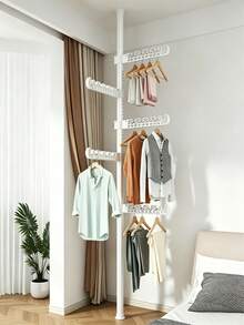 1 Set Of Double-Layer Retractable Clothes Drying Rack With 4 Hanging Rods, Freestanding Hole-Free Telescopic Rod For Indoor Use, Clothes Hanging Unit For Bedrooms And Balconies, Space-Saving Clothes Rack With No Drilling Required For Installation - A - View 5