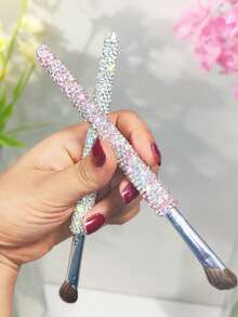 1pc Scythe Nose Contour Brush, Shiny Artificial Rhinestone Nose Wing Contour Brush, Travel Portable Blending Brush, Face Makeup Brush, Gift - Multicolor - View 2