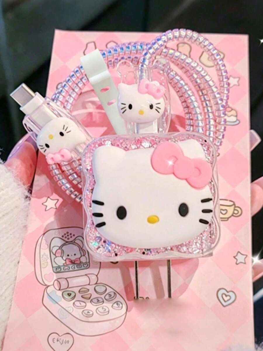 SANRIO DIY數據線充電器保護套,線材收納標記防盜-高品質,相容 iPhone 17 16 15 14 13 12 11 手機 20W 充電適配器,買家需手動 DIY 黏貼配件 - 彩色 - 查看 1