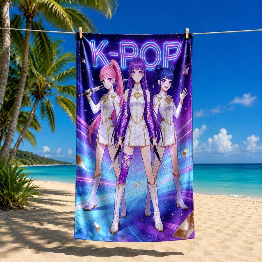 1pc K-POP Warrior Girl Beach Towel, Made Of Quick-Dry Microfiber Fabric, Highly Absorbent, Lightweight, Suitable For Bath Towel, Pool Towel, Gym Towel, Multi-Scenario Use - Multicolor - View 1