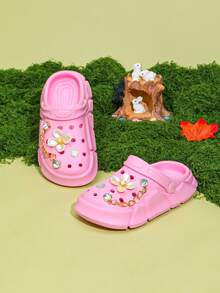 HOEASE Girls Clogs, Garden Shoes, Comfortable Lightweight Hollow Out Sandals, Spring And Summer Flower Design - Pink - View 7