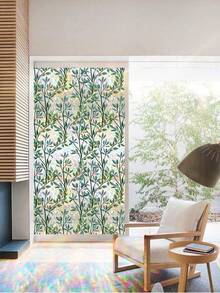 1 Roll Fresh Green Branch & Leaf Glass Film 44.5cm(17.5in) Wide, Rainbow Refraction Under Sunlight, Static Cling Glue-Free Privacy Window Sticker, UV Protection & Anti-Peeping, Removable Without Residue, Free Installation Tools, Suitable For Home, Office, School, Dorm - Spring Dawn - View 4