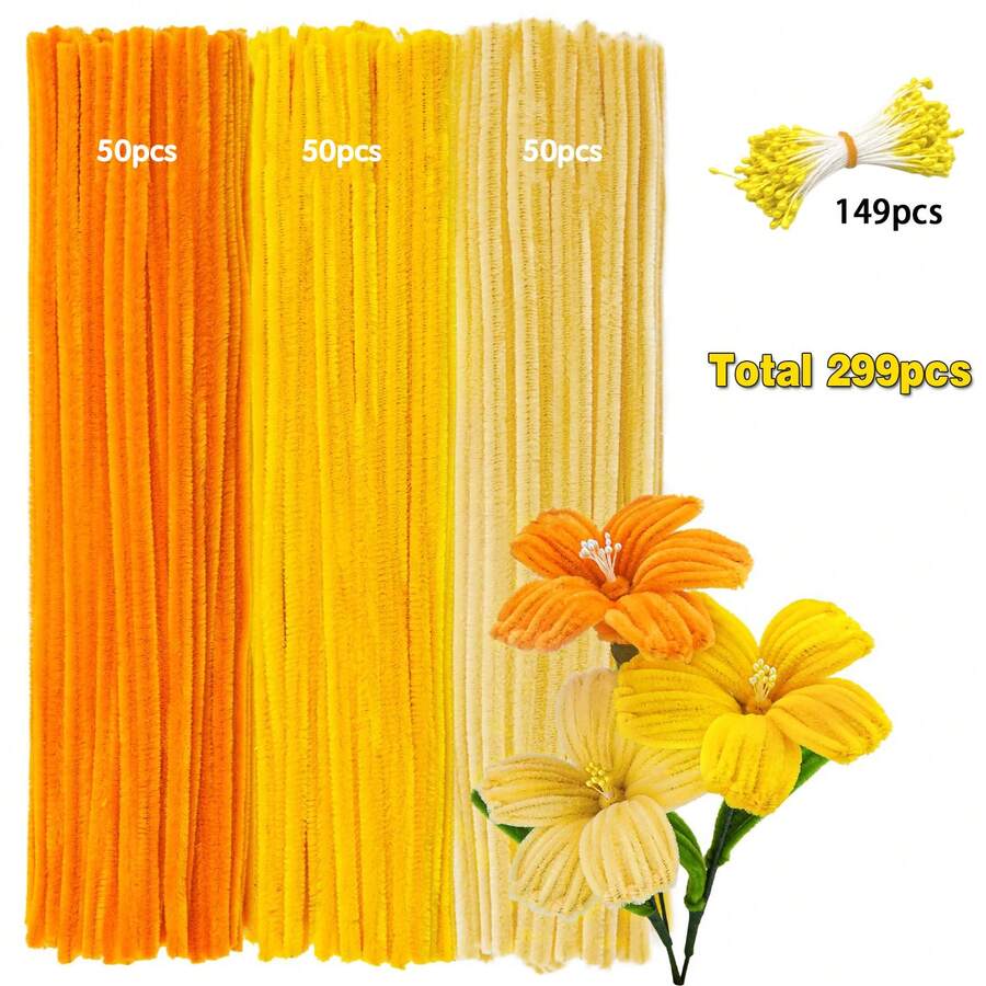 299pcs Pipe Cleaners Craft Set With Tutorial Video, Perfect For Making Flowers, Cheinlle Stem For Craft Work, Artificial Floral Arrangement, Valentine's, Mother'S Day Gifts, Christmas 'S Day Decoration