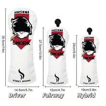 Street Style Embroidered Golf Wood Headcover, Black And White Colors Available, Eye-Catching Design, Golf Protective Cover - White - View 2