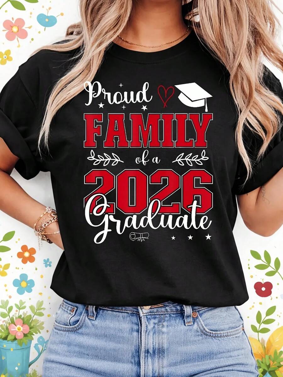 Proud Family Of A Class Of 2026 Graduate, Graduation Family Shirt Design, Class Of 2026 Graduation - Black - View 1